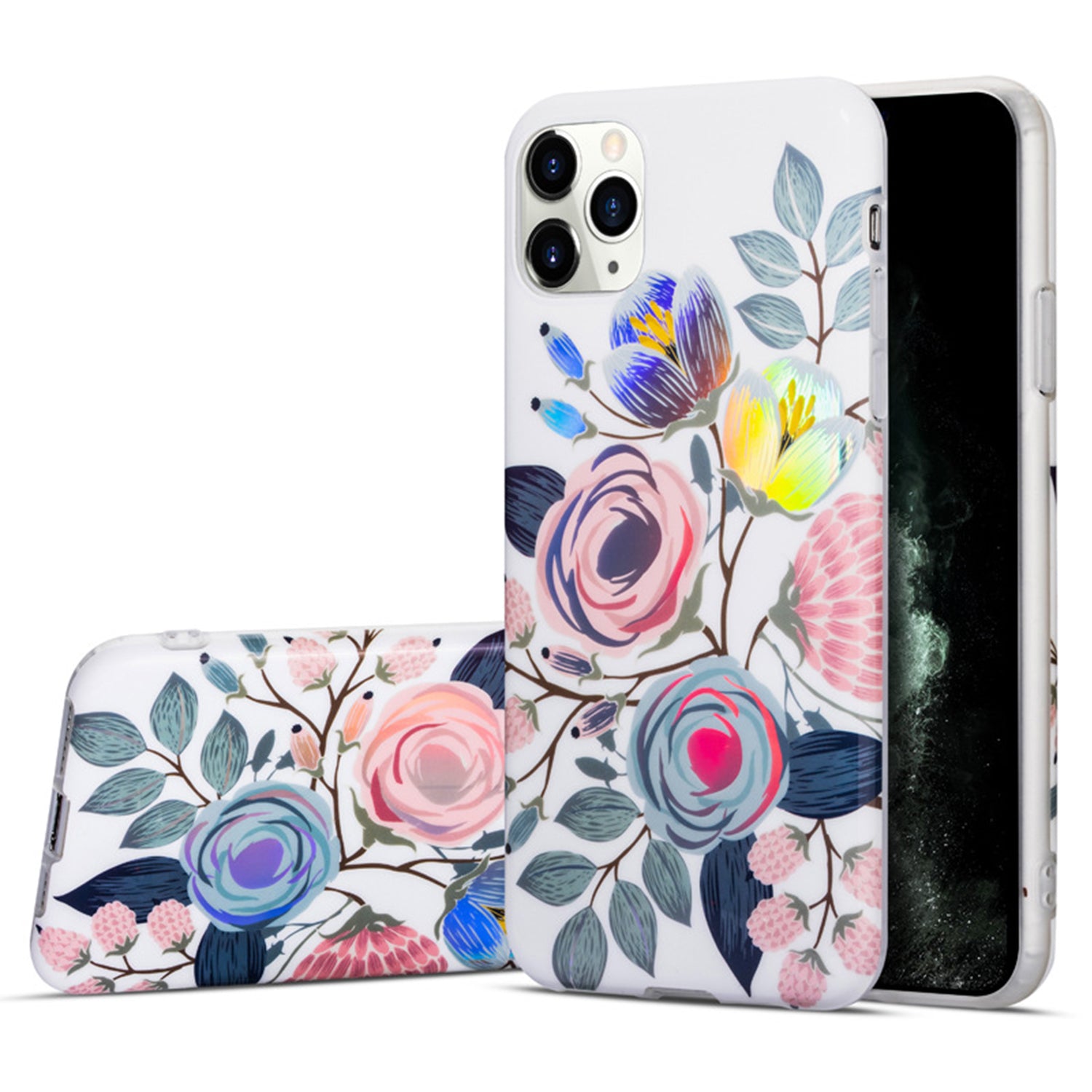 iPhone 12 Pro Max (6.7") Plating Flower Silicone Cases with Laser Effect