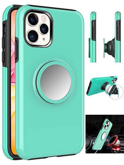 iPhone 11 Pro Hybrid Rubber Case with Coiled Circle Magnetic Kickstand GPS Holder