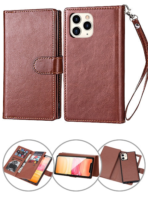 iPhone 11 Pro Max (6.5") 2 in 1 Leather Wallet Case With 9 Credit Card Slots and Removable Back Cover 