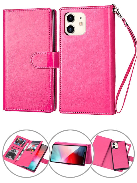 iPhone 12 Mini 2 in 1 Leather Wallet Case With 9 Credit Card Slots and Removable Back Cover 