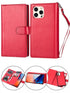 2 in 1 Leather Wallet Case for iPhone 13 Pro with 9 Card Slots and Removable Back Cover-Red