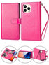 2 in 1 Leather Wallet Case for iPhone 13 Pro with 9 Card Slots and Removable Back Cover-Hot Pink