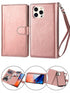 2 in 1 Leather Wallet Case for iPhone 13 Pro with 9 Card Slots and Removable Back Cover-Rose Gold