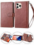 2 in 1 Leather Wallet Case for iPhone 13 Pro with 9 Card Slots and Removable Back Cover-Brown