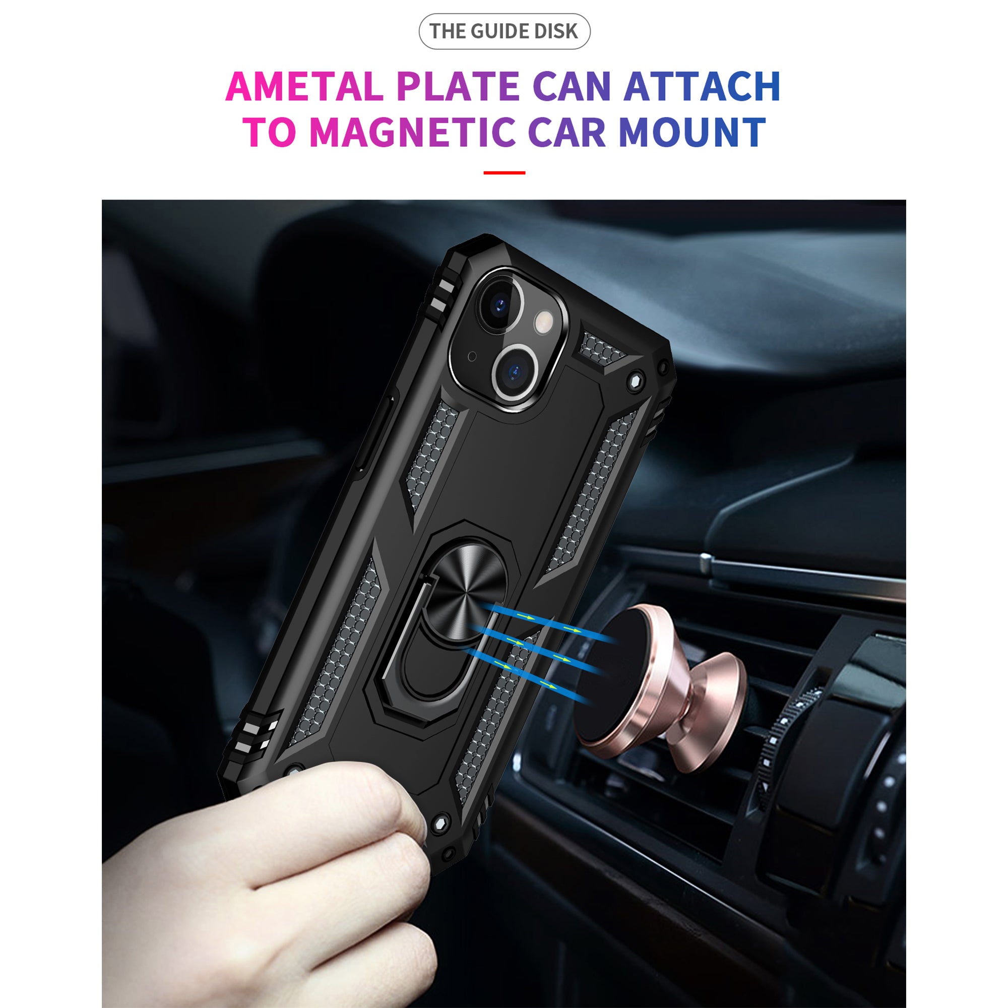 iPhone 13 Dual Colors Ring Magnetic GPS car mount Phone Holder Case