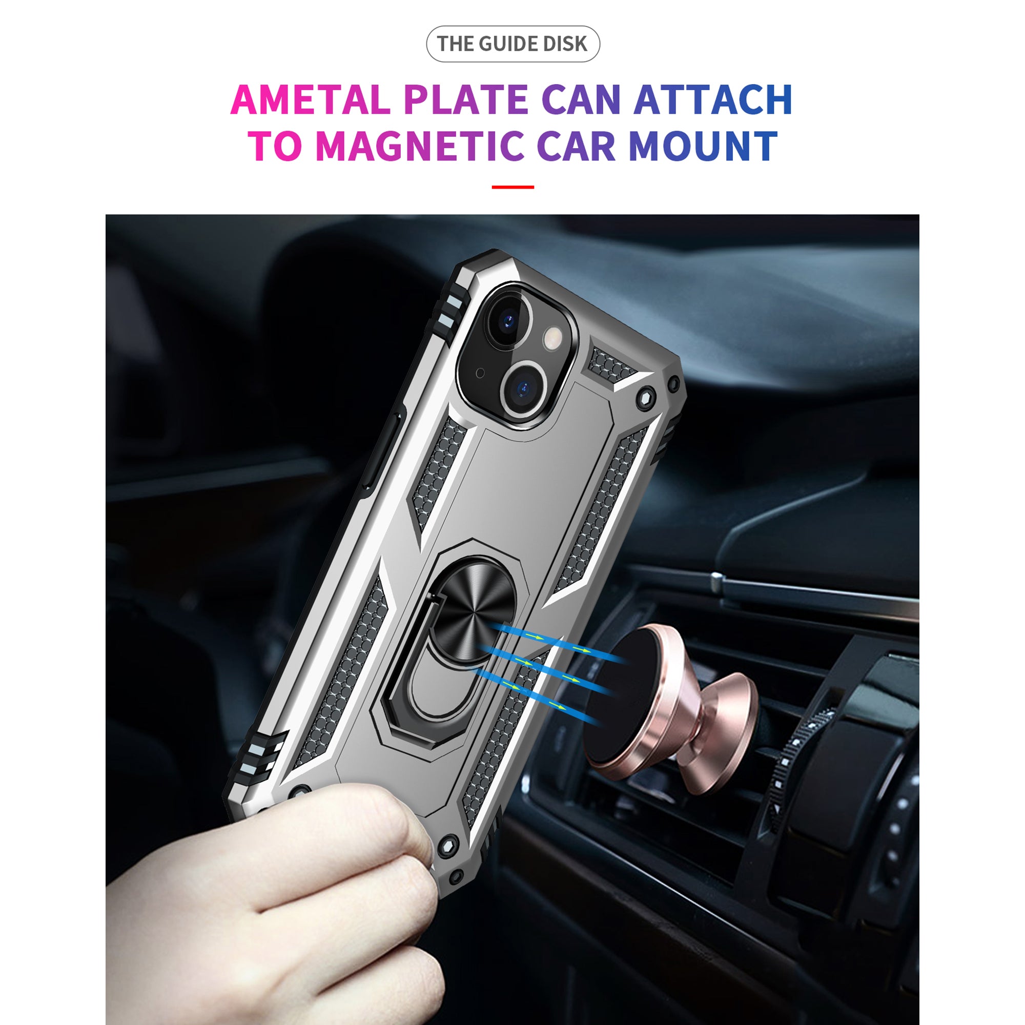 iPhone 13 Dual Colors Ring Magnetic GPS car mount Phone Holder Case