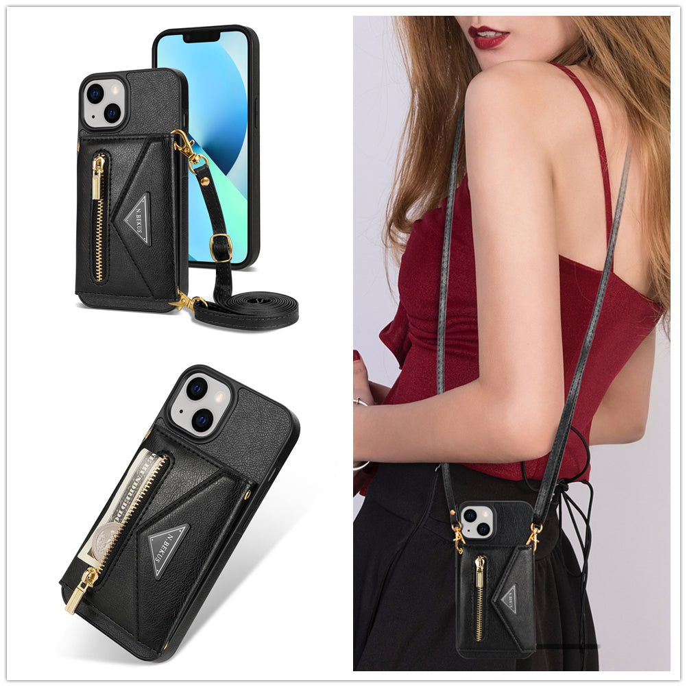 iPhone 14 Plus lanyard 2 in 1 Leather card bag case card slots