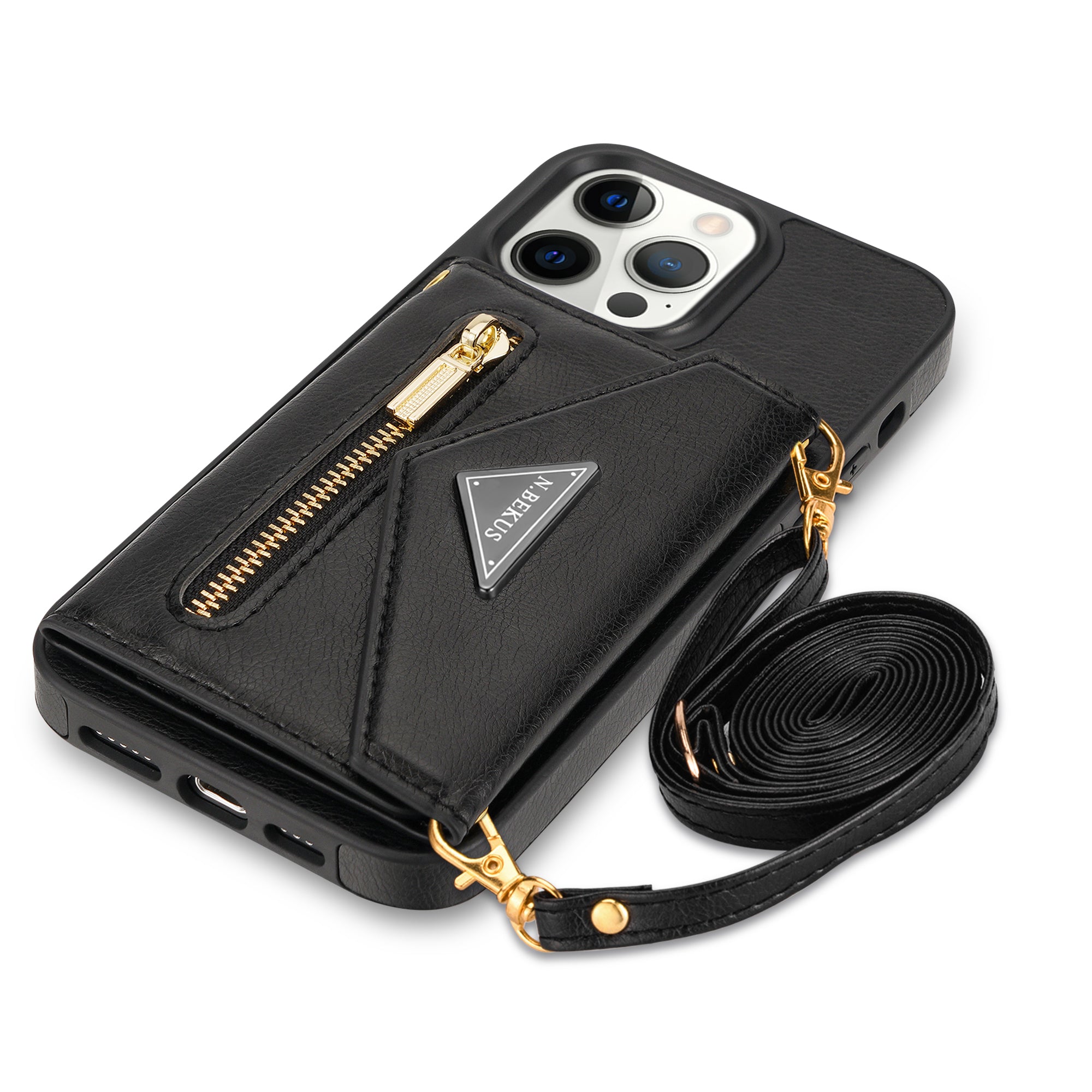 iPhone 14 Pro lanyard 2 in 1 Leather card bag case card slots