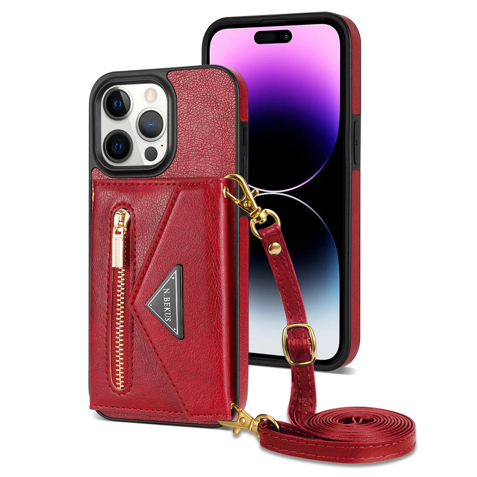 iPhone 14 Pro lanyard 2 in 1 Leather card bag case card slots