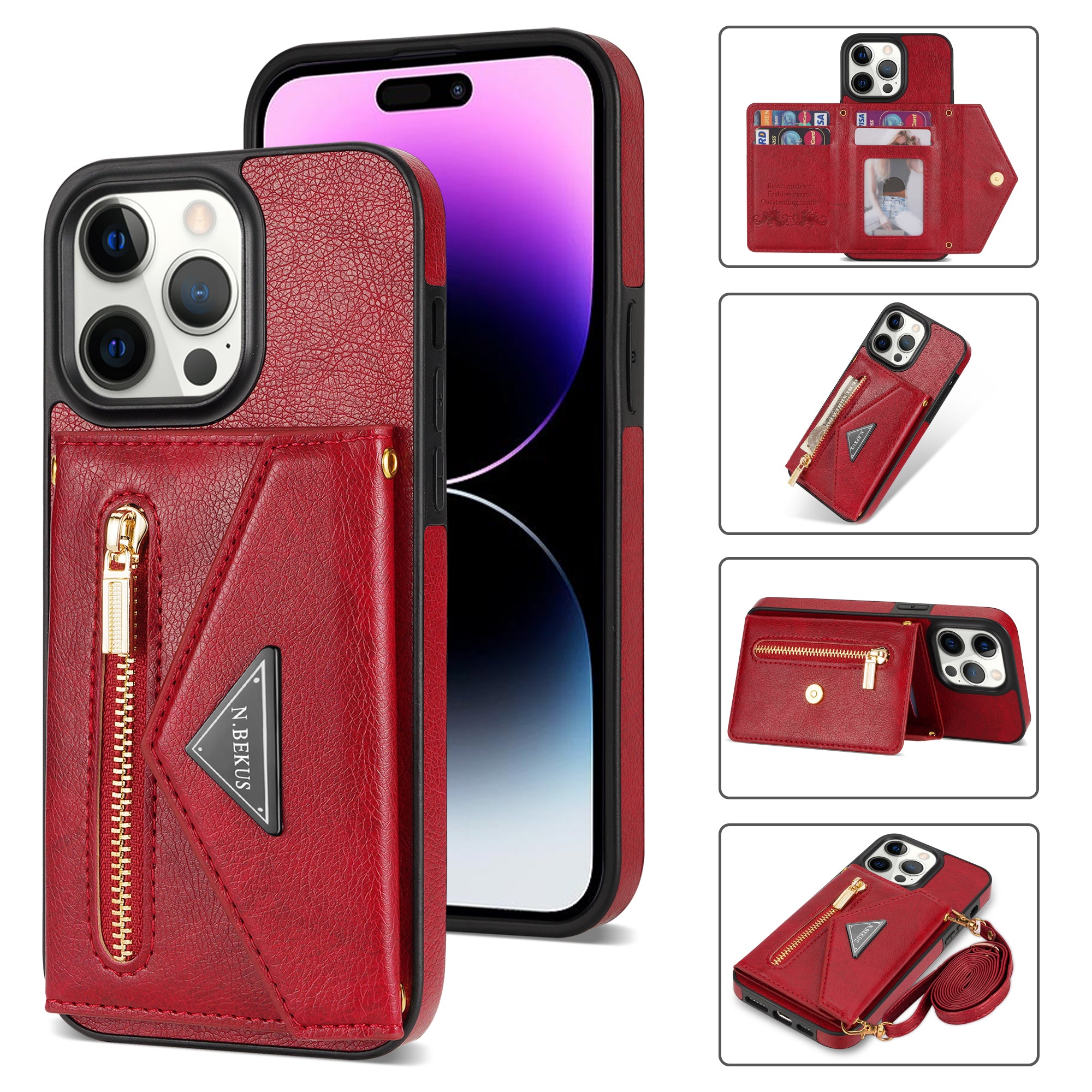 iPhone 14 Pro lanyard 2 in 1 Leather card bag case card slots