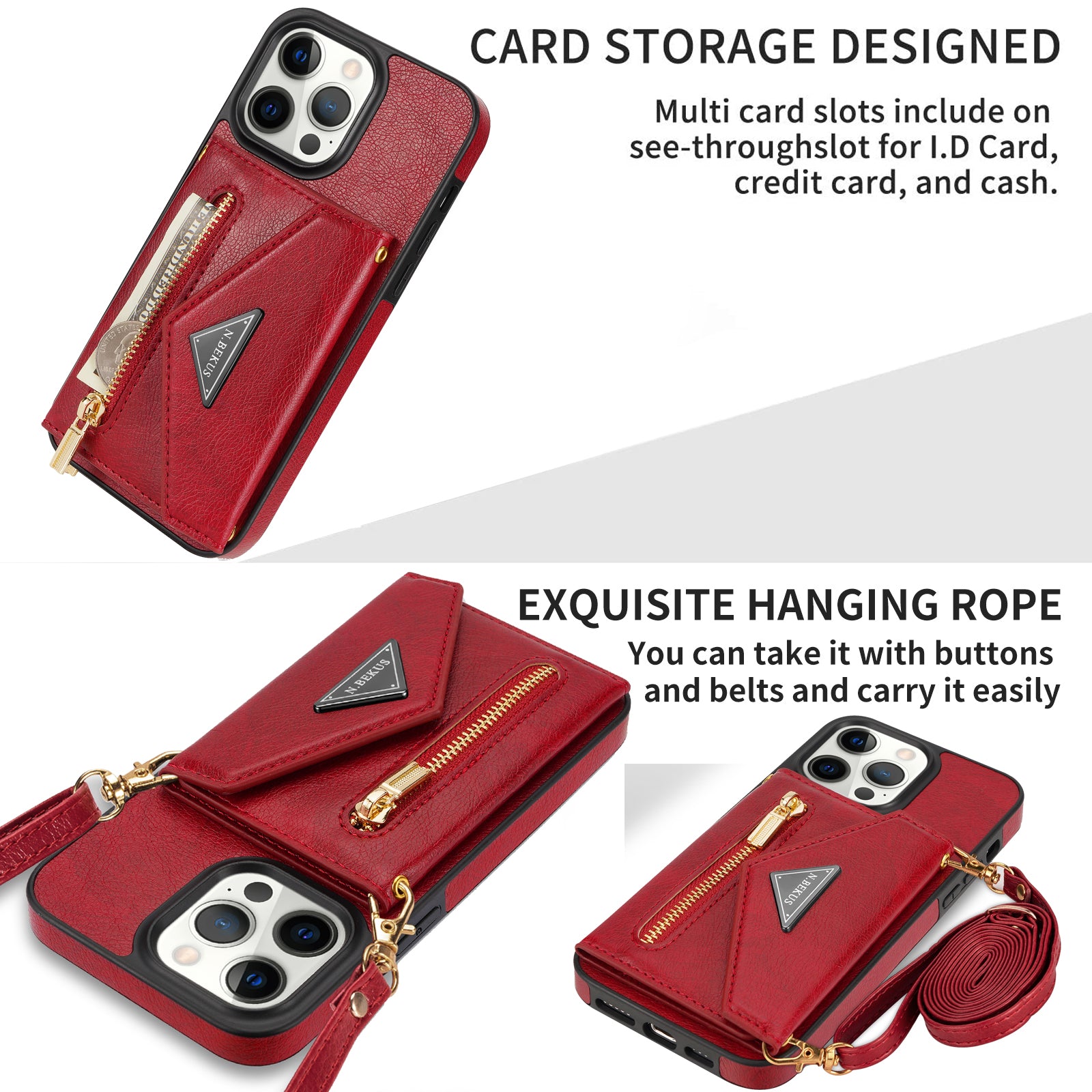 iPhone 14 Pro lanyard 2 in 1 Leather card bag case card slots