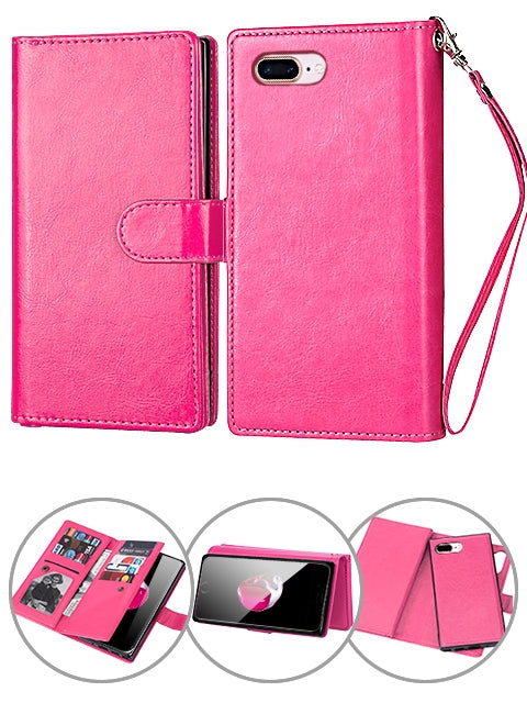 iPhone 8/7 Plus 2 in 1 Leather Wallet Case With 9 Credit Card Slots and Removable Back Cover 