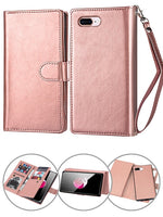 iPhone 8/7 Plus 2 in 1 Leather Wallet Case With 9 Credit Card Slots and Removable Back Cover 