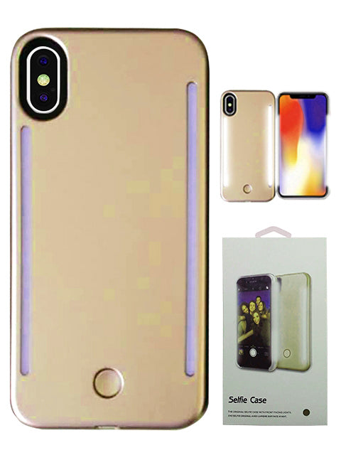 Dual Light Up Rubber LED Illuminated Selfie Case for iPhone XS/X- Gold