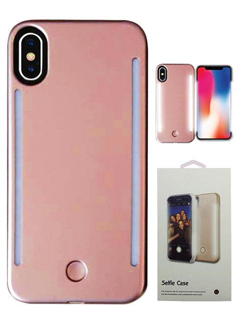 Dual Light Up Rubber LED Illuminated Selfie Case for iPhone XS/X- Rose Gold
