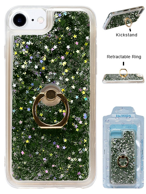 Floating Glitter Star Ring Phone Holder Case Compatible with Apple iPhone 8/7/6/SE2  - Dark Green