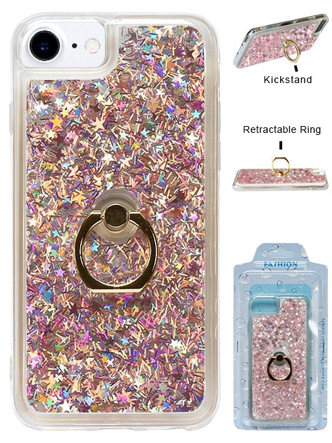 Floating Glitter Star Ring Phone Holder Case Compatible with Apple iPhone 8/7/6/SE2 -Pink