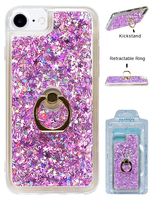 Floating Glitter Star Ring Phone Holder Case Compatible with Apple iPhone 8/7/6/SE2  -Light Purple