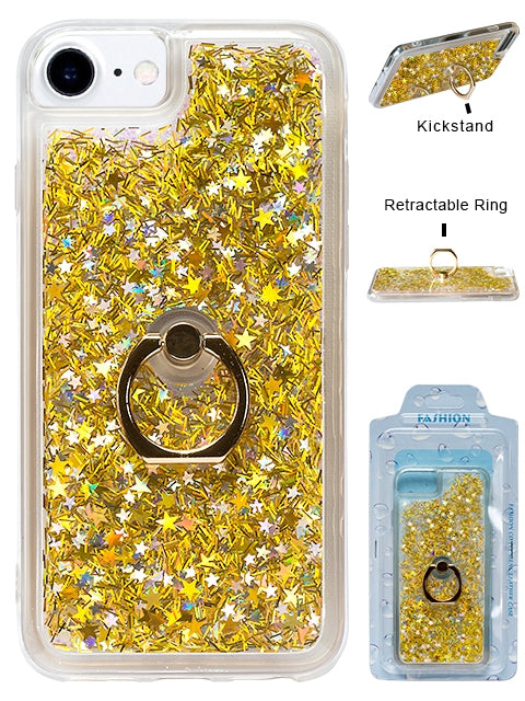 Floating Glitter Star Ring Phone Holder Case Compatible with Apple iPhone 8/7/6/SE2  - Yellow