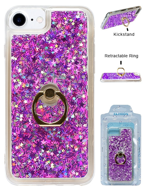 Floating Glitter Star Ring Phone Holder Case Compatible with Apple iPhone 8/7/6/SE2 - Purple