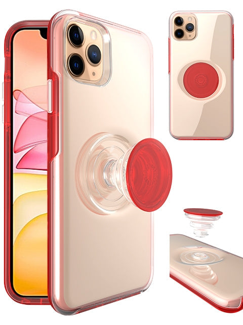 iPhone 11 Pro Max (6.5") Clear Case with Soft TPU Hands-Free Kickstand - Red