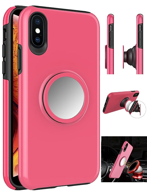 Hybrid Rubber Case for Apple iPhone Xs Max with Coiled Circle Magnetic Kickstand GPS Holder