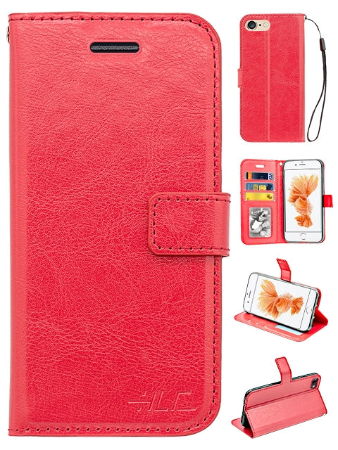 Real Plain Leather Wallet Case for Iphone 6 Plus(5.5in) - Red