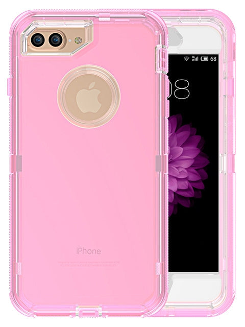 Transparent Full Protection Heavy Duty Case without Clip for Apple iPhone 8 Plus/ 7 Plus/ 6 Plus - Pink