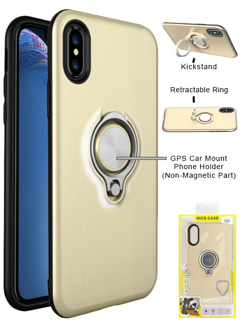 Ring Magnetic GPS car mount Phone Holder for iPhone X/Xs Case- Gold