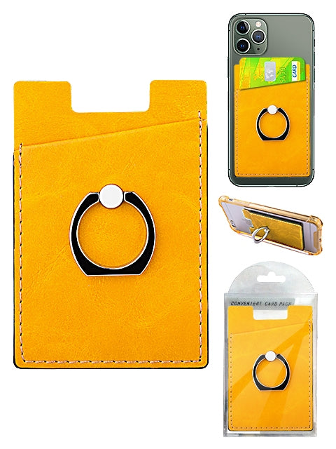 Leather Credit Card /ID Card Phone Ring Holder - Yellow