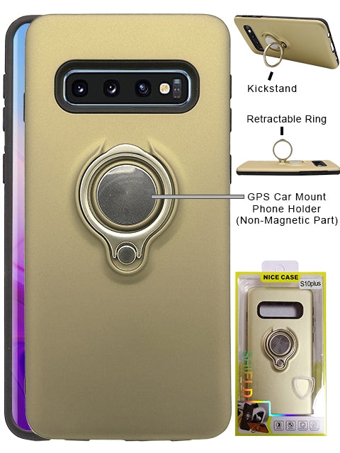 Ring Magnetic GPS car mount Phone Holder Case for Samsung Galaxy S10 Plus Case-Gold