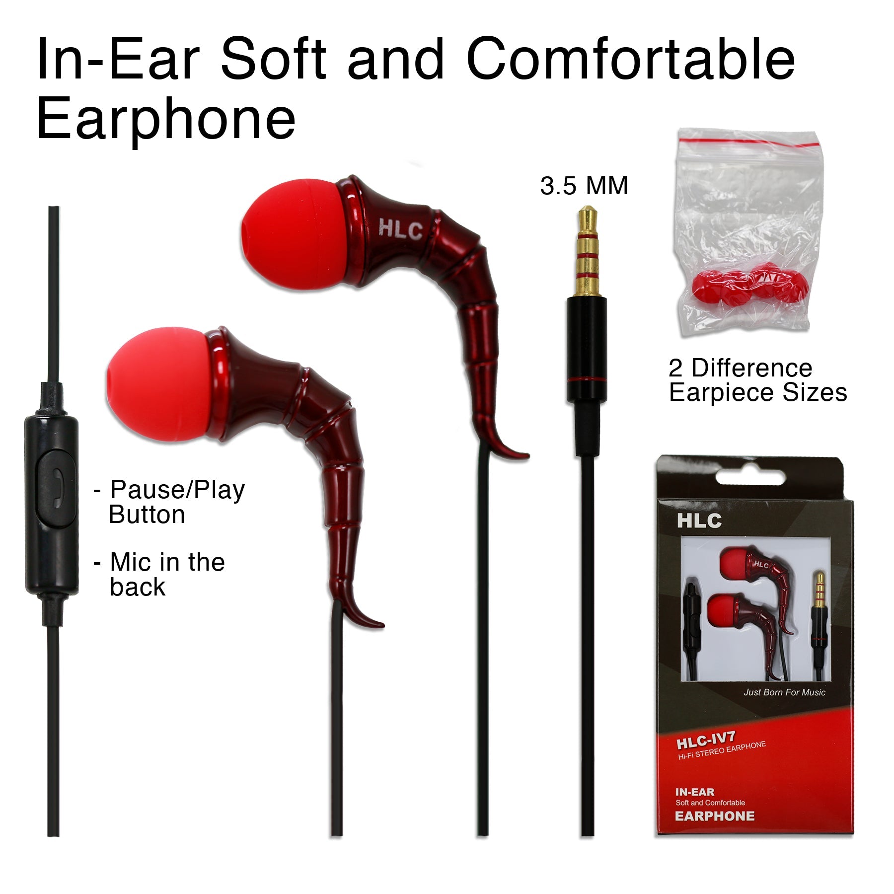 Universal Hi-fi Stereo Earphone with Noise Isolation - Red