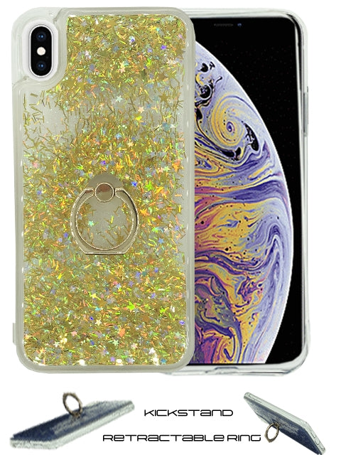 Floating Glitter Star Ring Phone Holder Case for iPhone Xs Max-Gold