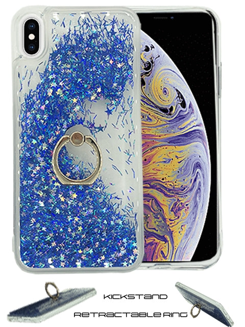 Floating Glitter Star Ring Phone Holder Case for iPhone Xs Max-Blue