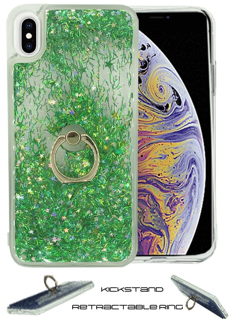 Floating Glitter Star Ring Phone Holder Case for iPhone Xs Max-Green