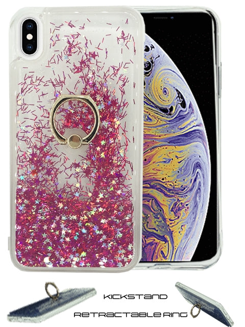 Floating Glitter Star Ring Phone Holder Case for iPhone Xs Max-Hot Pink