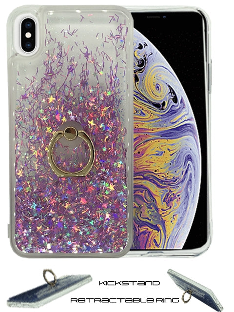 Floating Glitter Star Ring Phone Holder Case for iPhone Xs Max-Light Purple