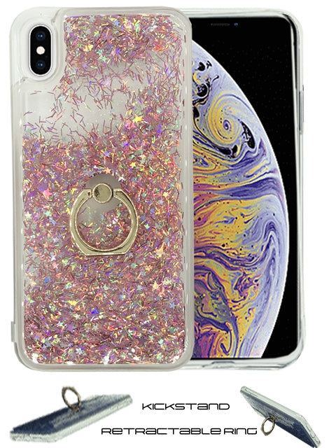 Floating Glitter Star Ring Phone Holder Case for iPhone Xs Max-Pink