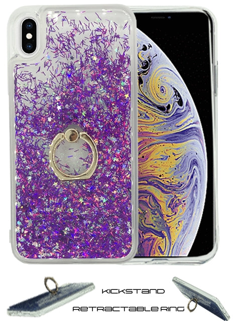 Floating Glitter Star Ring Phone Holder Case for iPhone Xs Max-Purple