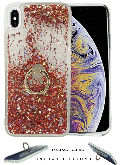 Floating Glitter Star Ring Phone Holder Case for iPhone Xs Max-Red